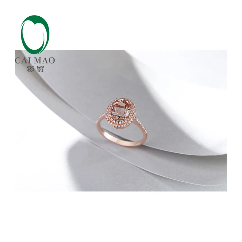 2.23ct VS 7x9mm Oval Morganite Pave Diamond Real 14k Rose Gold Engagement Ring