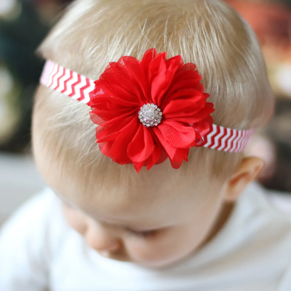 1PCS Lovely Wave Red Chiffon Flower Christmas Hair Bows ...