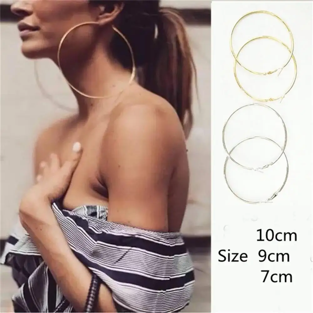 

1 Pairs Large H Earrings Big Metal Thin Hoops Silver Gold Color 10cm 9cm 7cm Punk Fashion Jewelry 2019 New Fashionable Earrings