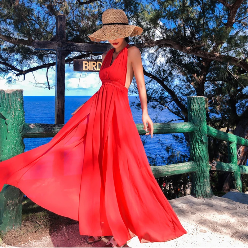 

2019 Elegant V-neck Long Maxi Dress Woman Sexy Backless Evening Party Dress Boho Style Holiday Beach Dress Sundress Vestidos