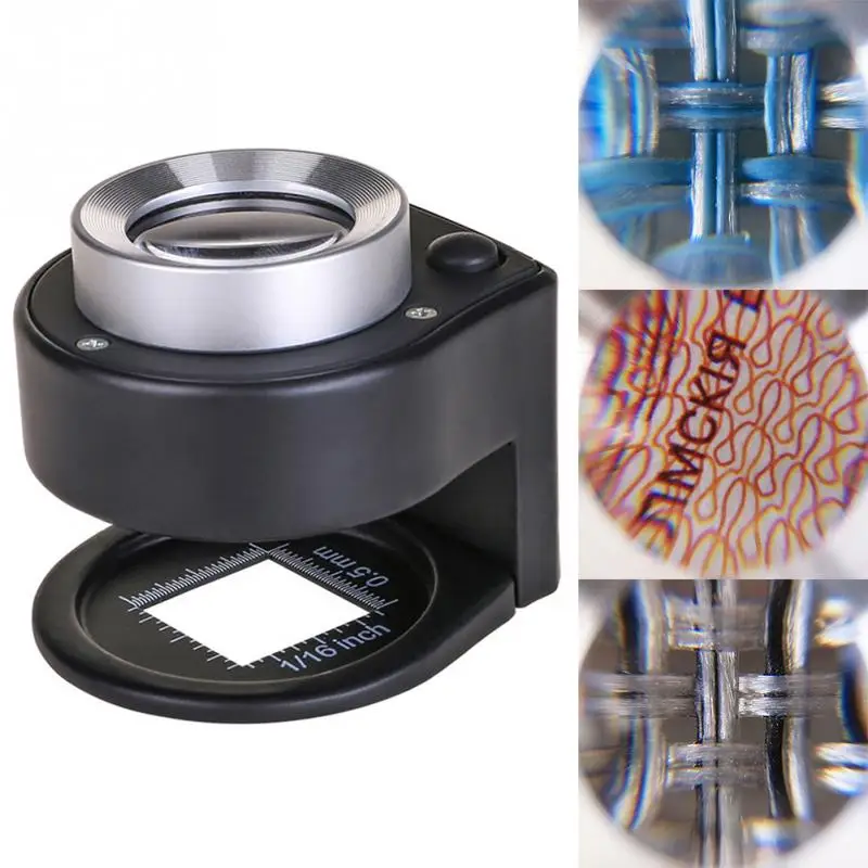 

30X Folding Optical Lenses Lighting Black 6 LEDs Metal Magnifier UV Light Fabric jeweler watching elderly reading