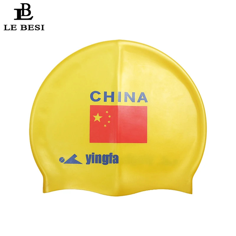 LEBESI плюс размер печати китайский национальный флаг Мужской плавающий колпачок Силиконовый водонепроницаемый женский профессиональный спортивный купальник ming однотонные кепки - Цвет: Цвет: желтый