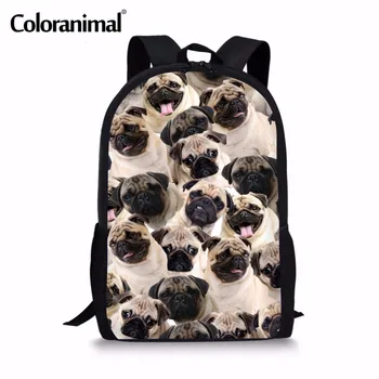 

Coloranimal Funny Pug Dog Puzzle Large School Bags for Child Kid Boys Girls Mochilas Backpack 3D Cat Printed Pupils Book Bags