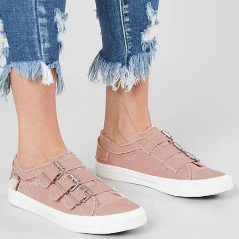 

2019 New Canvas Vulcanized Shoes Comfort Female Buckle Strap Shoes Summer Outdoor Casual Flat Anti-slip Sneakers Ladies Sneaker