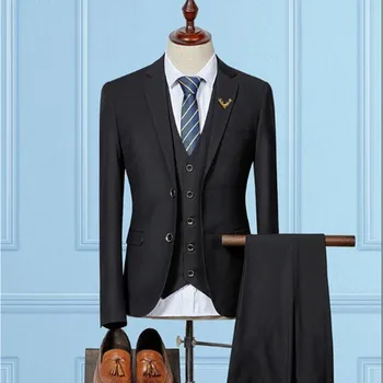 

Formal Black Suit Men 2017 Prom Wedding Dinner Mens Suits Groomsmen Blazer Groom Tuxedo 2 Buttons Coat Slim (Jacket+Pants+Vest)