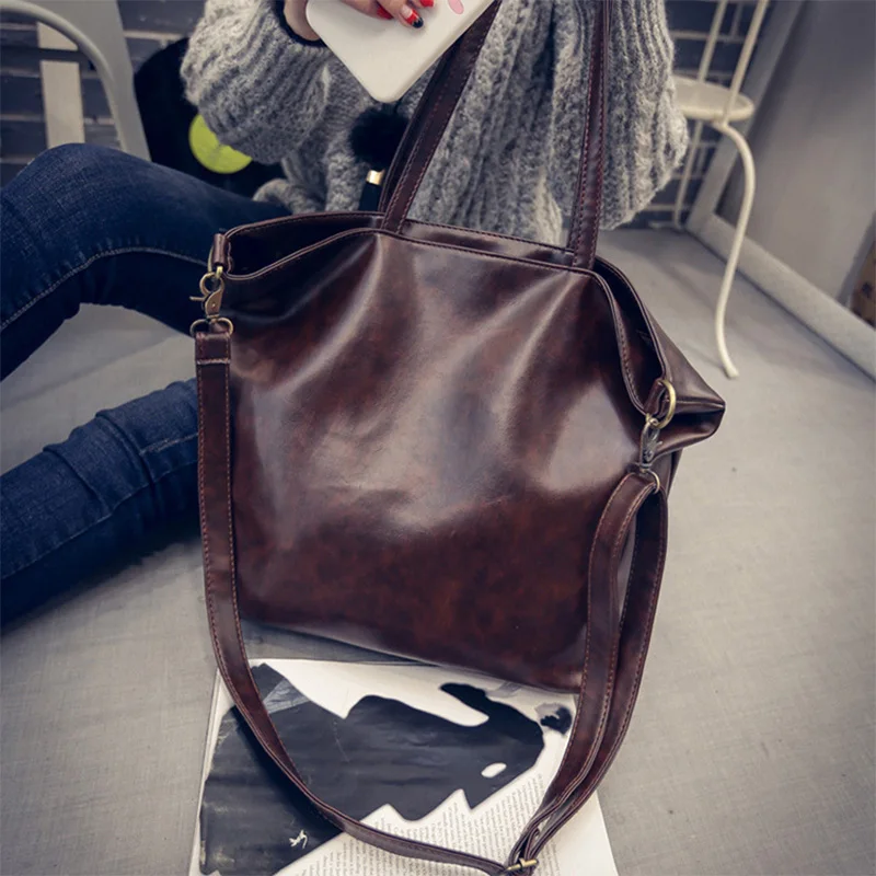 

Vintage PU Leather Shoulder Bag for women 2019 Large Capacity Multifuction Casual Female Handbags Simple Crossbody Bags Totes