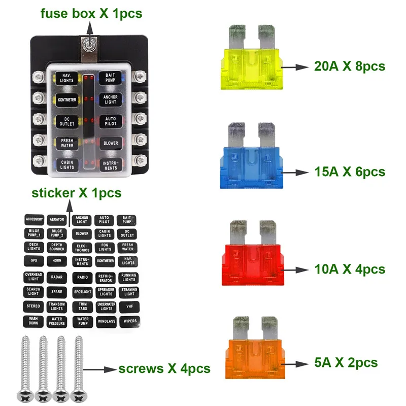 WUPP Car Fuse Box 12 Way 10 Way 8 Way 6 Way M5 Stud independent positive and negative for Auto Car Boat Marine Trike Caravan