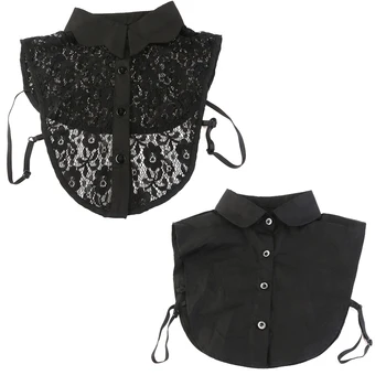 

2PCS Womens Fake Half Shirt Blouse Collar Detachable Collar High-grade Lace Fake Collar with Small Square Collar (Black)