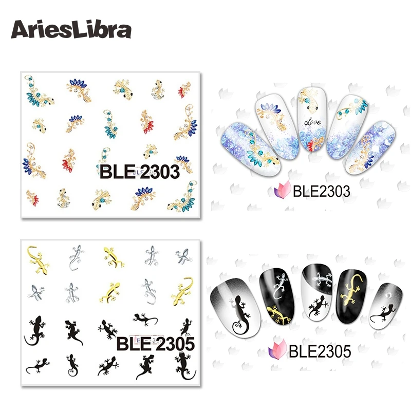 

AriesLibra Tortoise & Gecko Design Water Decal Colorful Animal Design Water Transfer Nail Sticker for Decoration Tool