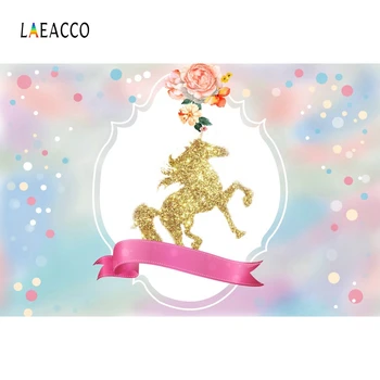 

Laeacco Cartoon Unicorn Background Stars Rainbow Stripe Baby Birthday Party Portrait Photography Photographic Backdrop Photocall