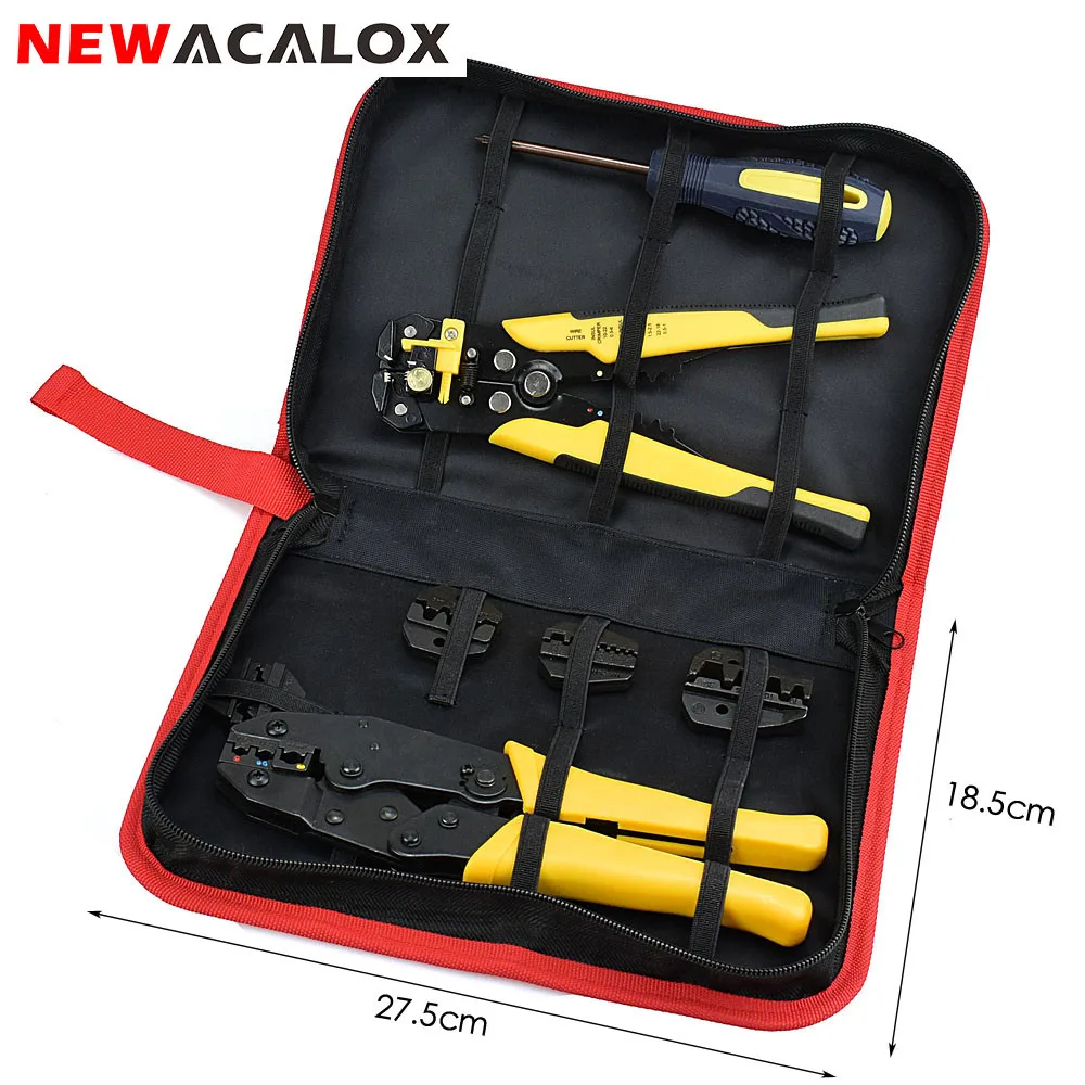 

NEWACALOX Cable Wire Stripper Multifunctional Self-adjustable Terminal Tool Kit Crimping Plier Multi Wire Crimper Screwdiver