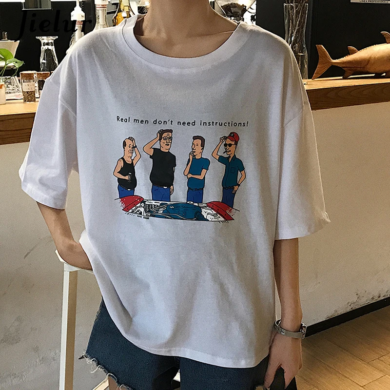 Jielur женские футболки новые Harajuku милые Мультяшные печатные шикарные блузка из