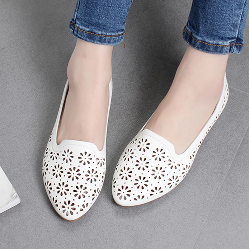 

Summer Shoes Woman Flats Hollow Out Women Shoes Flowers Slip on Flat Shoes White Loafers Ladies Boat Shoes zapatos mujer 6463