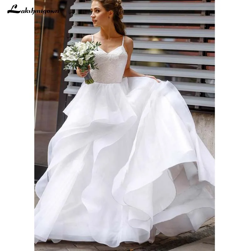 Струящееся многослойное свадебное платье на тонких бретельках белое свадебное платье длиной до пола Свадебные платья длиной до пола Vestido De Noiva