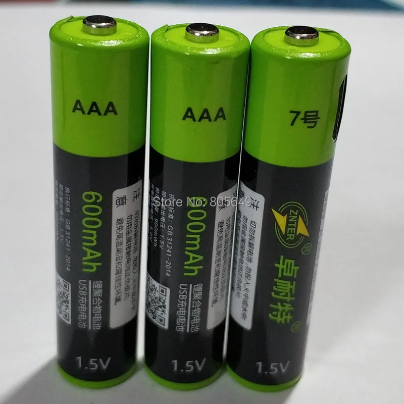 4 шт. ZNTER 1,5 V AAA usb Батарея 600mAh литий-полимерный литий-ионный аккумулятор+ 1 usb кабель