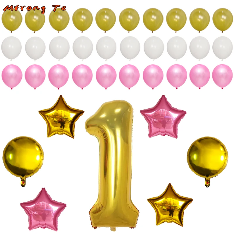 

37pcs/set Baby Girl First Birthday 40inch Air Number Foil Balloons Baby Shower 1st Birthday Party Decoration Kids Party Balloons