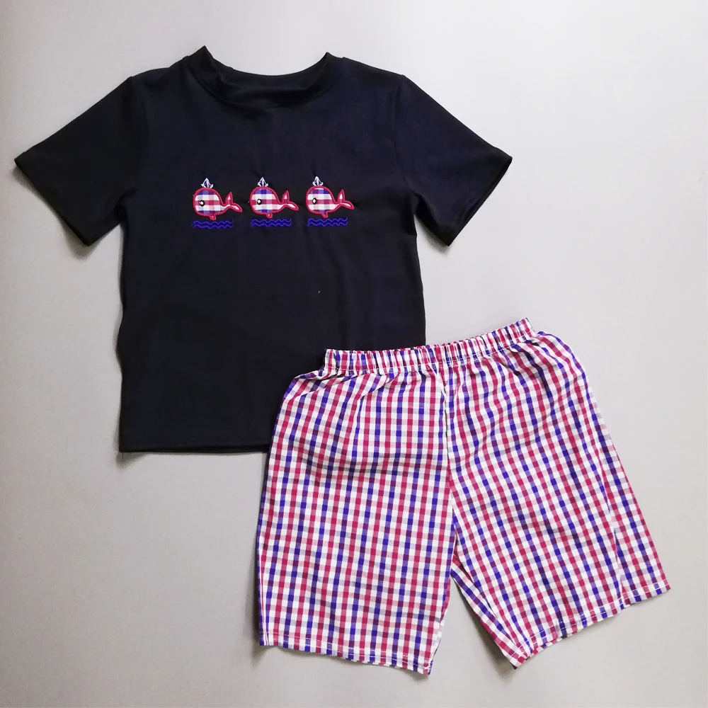 

Boy Summer Clothes Boy Boutique Embroidered little whale plaid pants Conice NINI Children Clothing Baby Boy Outfit Baby
