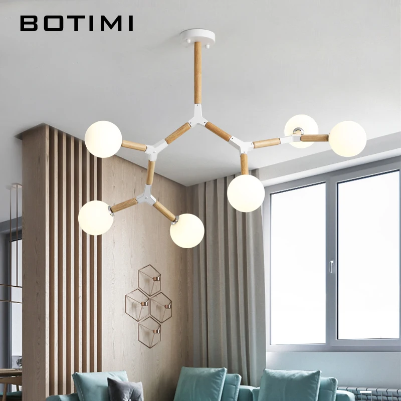 BOTIMI креативный скандинавский светодиодный Люстра со стеклянным шаром для гостиной, спальни, деревянные люстры G9, Светильники для внутреннего освещения