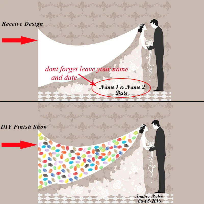 1 комплект персонализированная Настройка имени и даты Мантилья невесты отпечатков пальцев Гостевая книга своими руками для свадебных сувениров чернильный коврик в комплекте