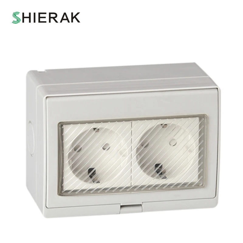 

SHIERAK Outdoor 16A 250V Wall Waterproof Dust-proof EU Standard German Dual Power Socket German Electrical Outlet With Cover