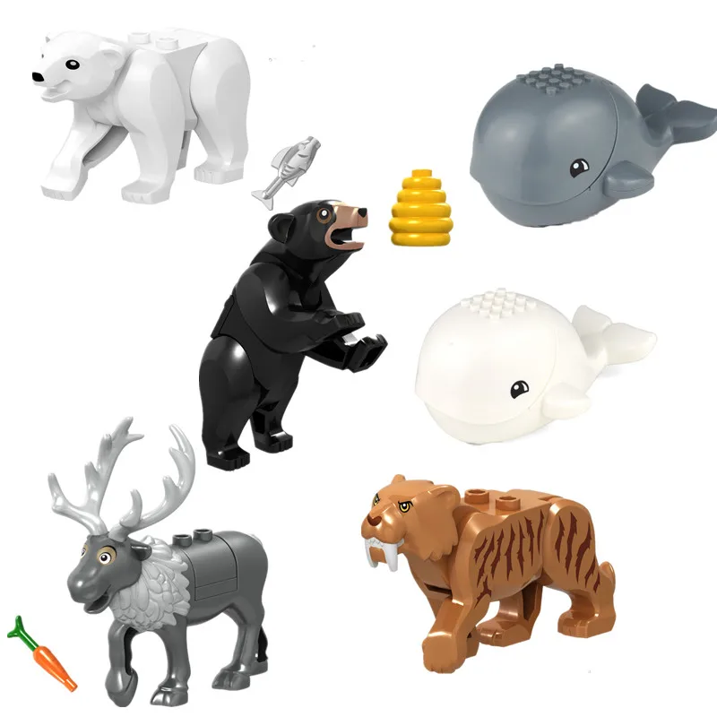 Животные джунгли Раптор КИТ Медведь Тигр фигурки Строительные блоки DIY Кирпичи Детские действия Детские модельные игрушки подарок