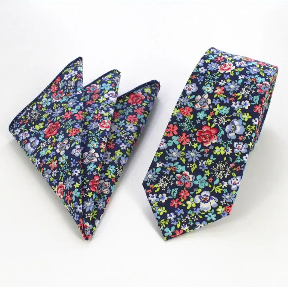 RBOCOTT модные хлопковые Галстуки 6 см Тощий синий винтажный галстук в цветочек и носовой платок набор мужской повседневный тонкий зеленый галстук с ярким узором - Цвет: 36