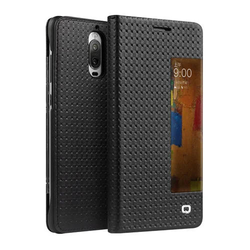 Роскошный флип-чехол из натуральной кожи для huawei mate 9 Pro, Стильный деловой чехол с подставкой и окошком для huawei mate 9 Pro - Цвет: Grid Black