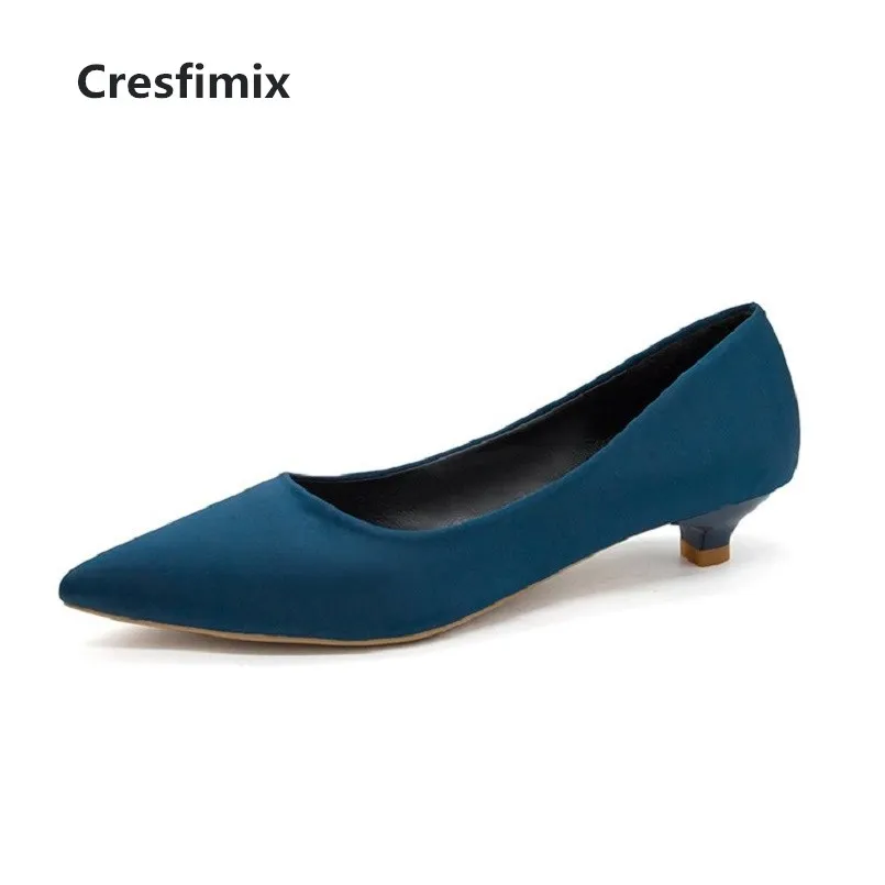 

Cresfimix Mulheres saltos altos women cute comfortable 3cm low heel office slip on shoes lady fashion sweet blue shoes a2956