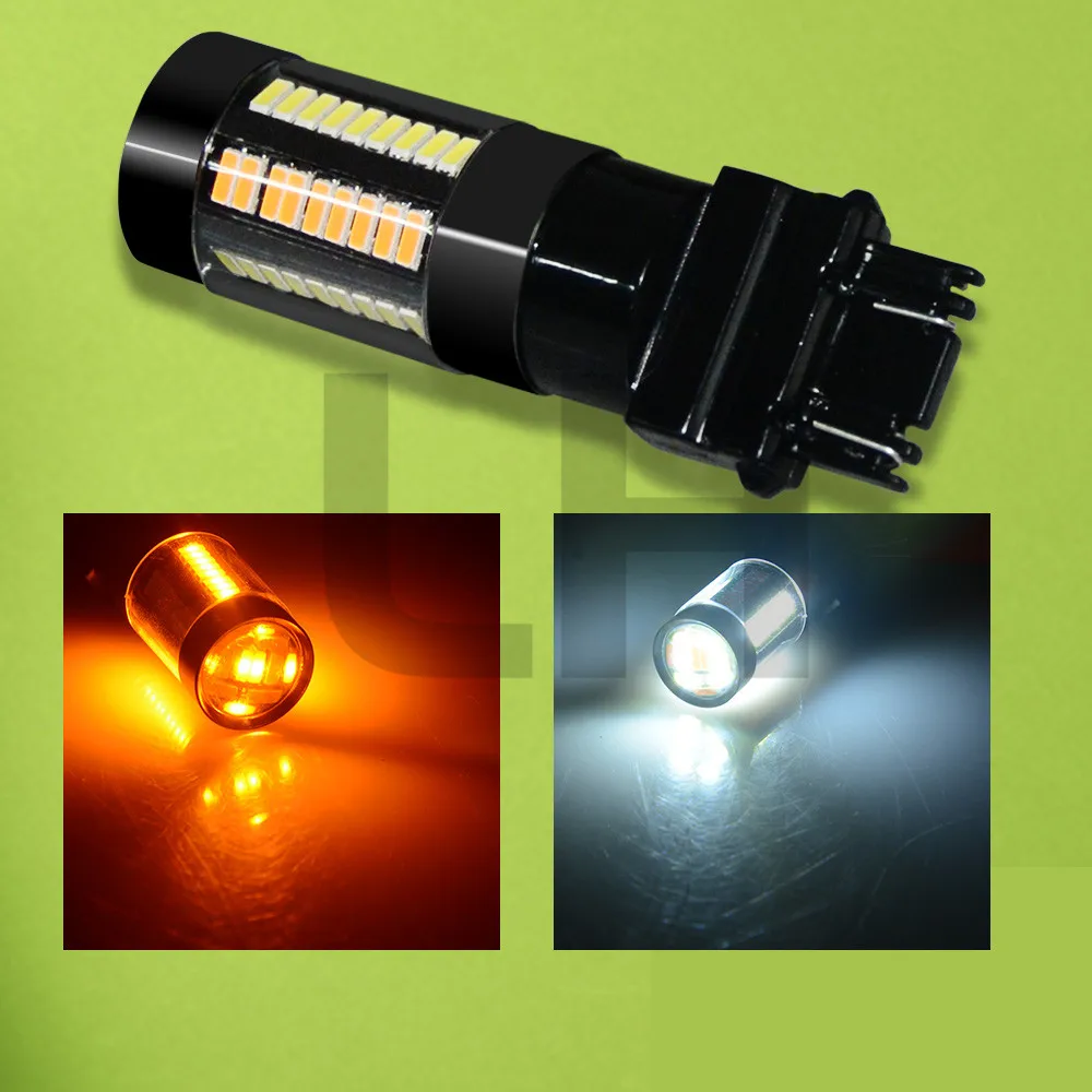 

2PCS 3157 4014 66SMD 3157 3155 3457 4157 Switchback LED Bulbs with Projector For Turn Signal Lights Dual Color White/Amber LED