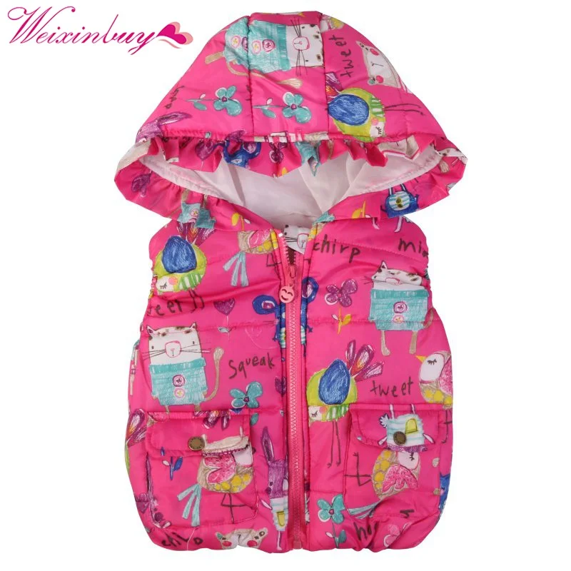 Зимняя детская теплая одежда; пальто для маленьких девочек с рисунком животных; плотный жилет; теплые куртки принцессы с капюшоном для маленьких девочек; верхняя одежда