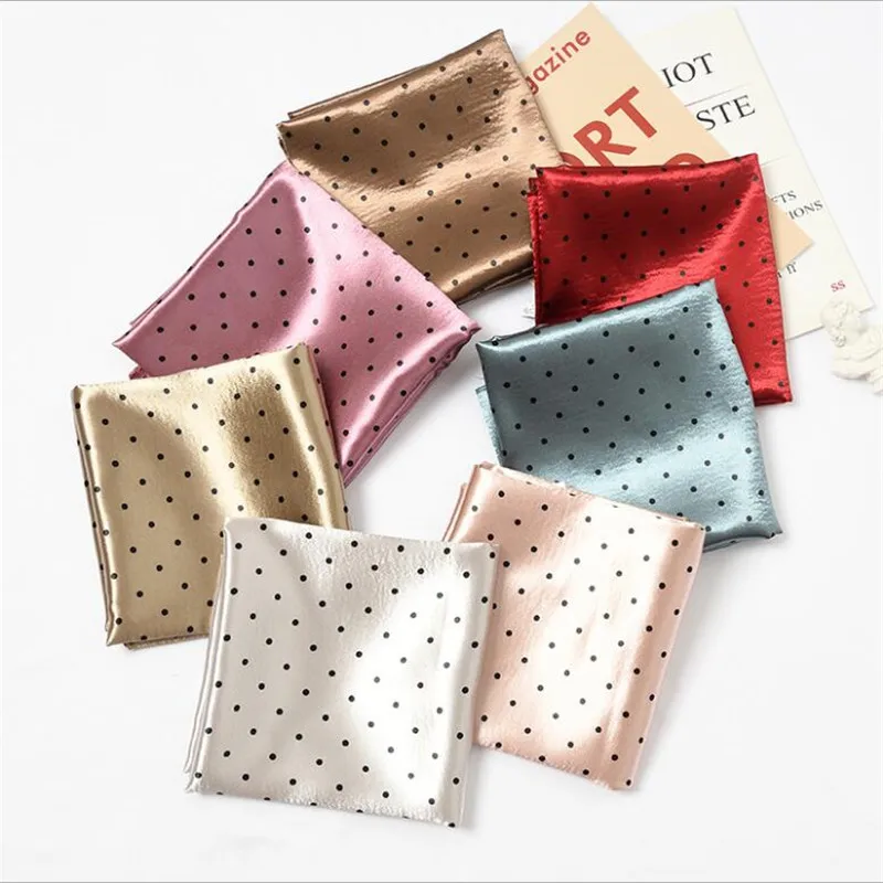

2019 New Women Scarf Silk Wrap Elegant Dot Print Headband Gold Pink Red White Head Neck Tie Band Neckerchief Square Scarves Girl
