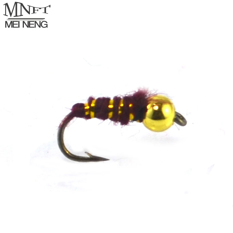 

MNFT 10PCS 14# Plastic Golden Bead Head Nymph Fly Larva Flies Brim Perch Baits Small Bugs for Trout Bream Blue Gill Fly Fishing