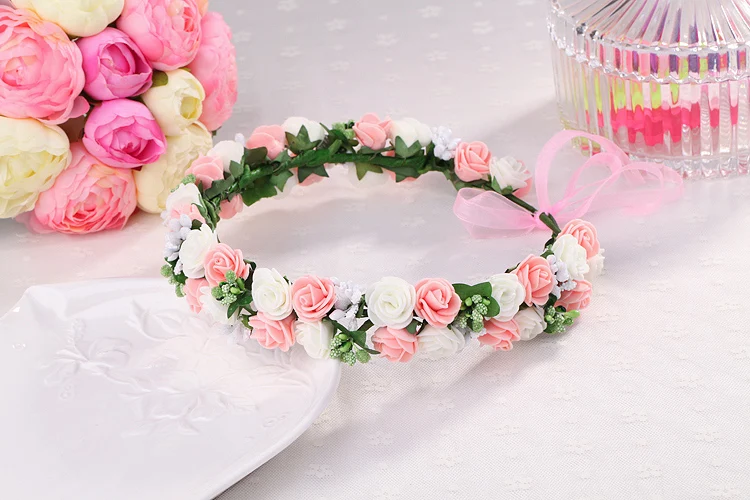 W20  Rose Floral head wreath garland for Flower Girl  Crown Flower Garlands  For Women Wedding Bridal  Decoration