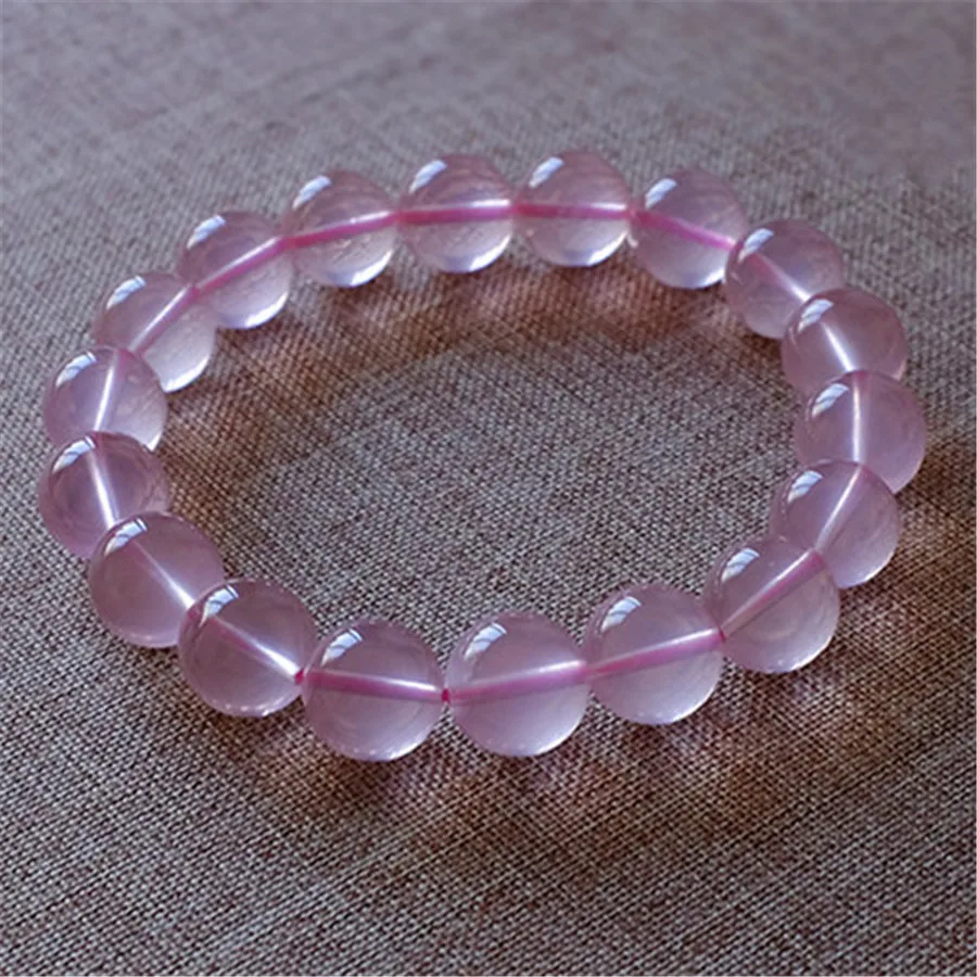 

Genuine Star Light Rose Pink Quartz Natural Stone Bracelets For Women Female Stretch Crystal Round Bead Bracelet 12mm 13mm 14mm