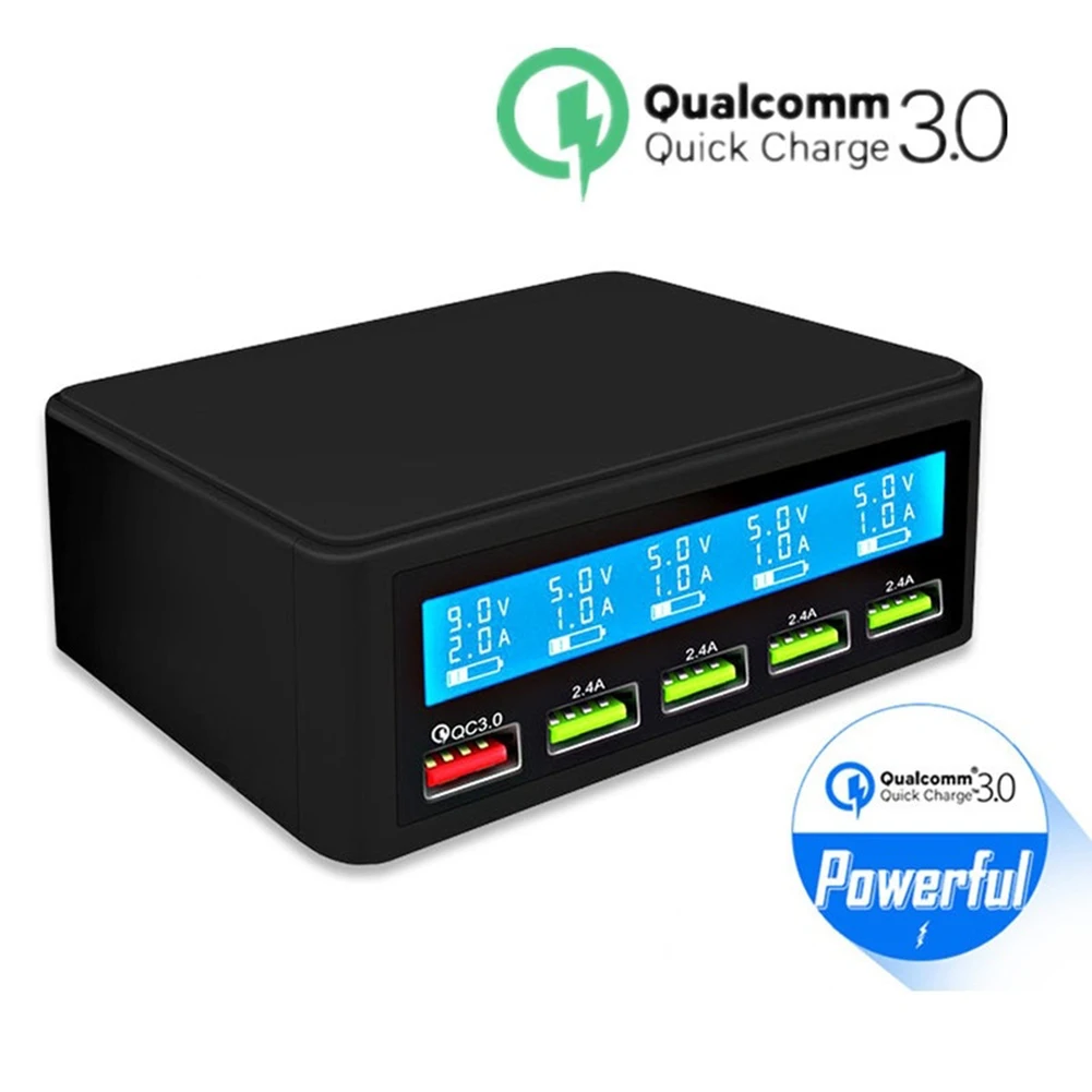 

Multi USB Charger 5 Port Mobile Phone USB Fast Charger with QC 3.0 Quick Charge LCD Smart Phone Charging Station Hub