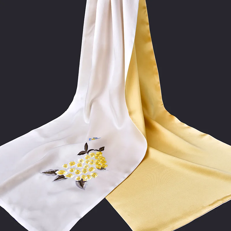 Ханчжоу Pure шелковый шарф Luxury 16 мм шелка ручной работы вышитые шали и палантины для Для женщин натуральный Настоящие шелковые шарфы - Цвет: Color 2