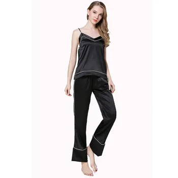 

Long Pants +Tops Two Pieces Women's Pajamas Set Free Shipping New Design Female Soft Cool Home Wear Sleepwear Summer D0417