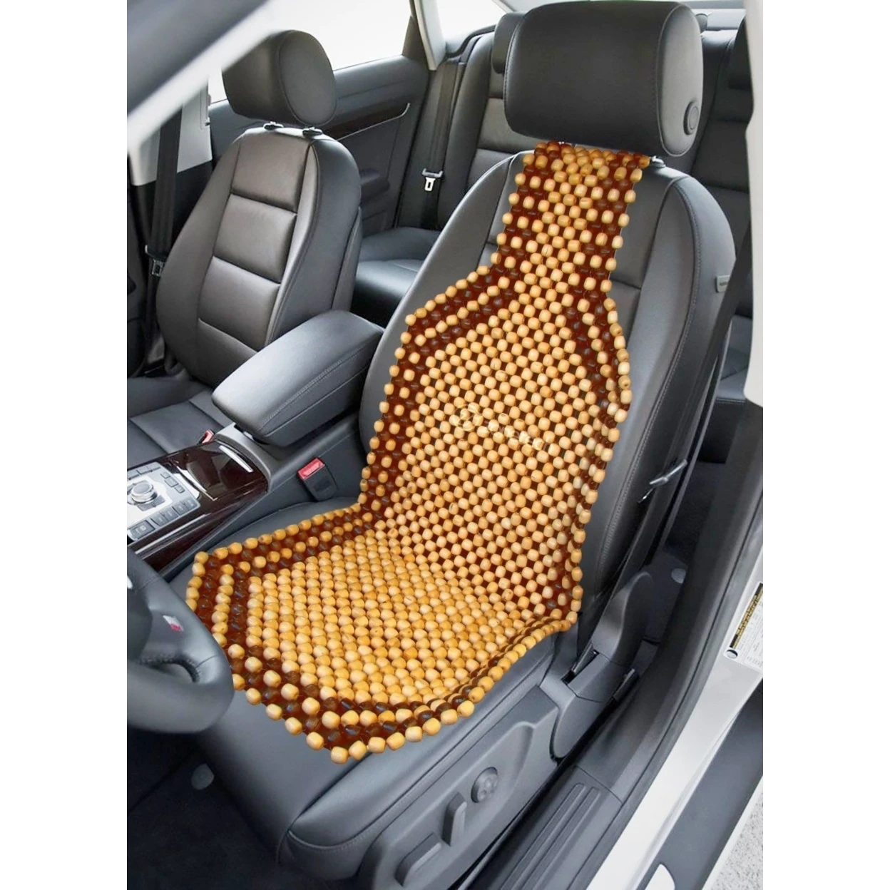 Zone Tech Wooden Beaded Car Chair Seat Cushion Massage Massaging Cover Natural (2)