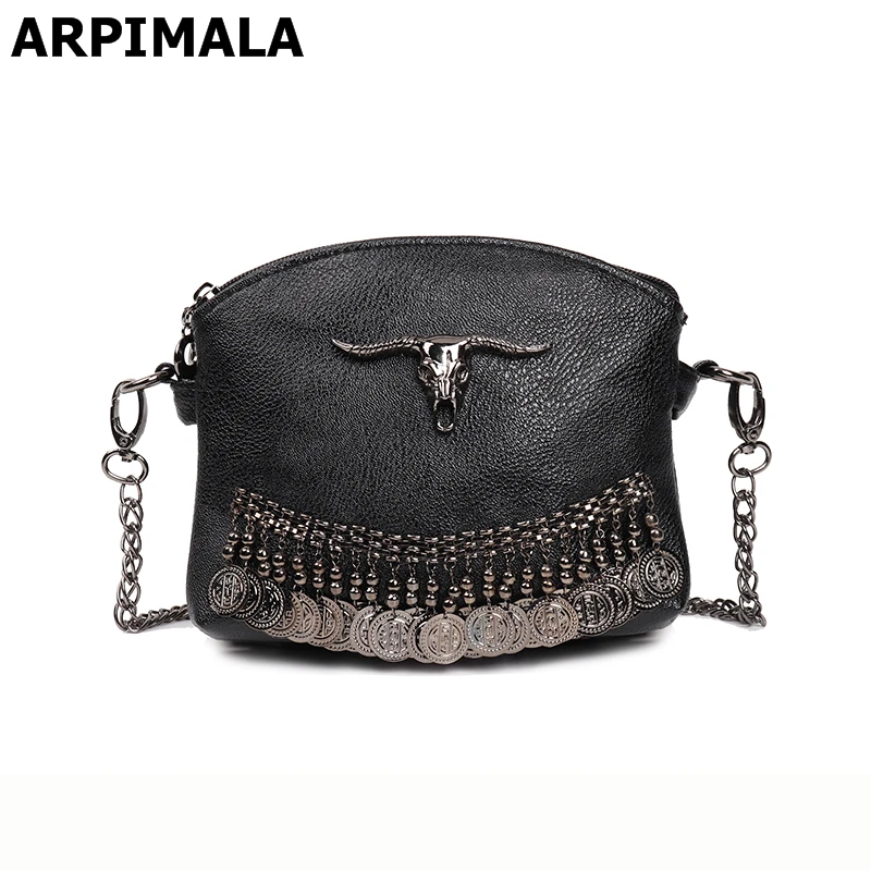 

ARPIMALA Fringe Vintage Clutch Women Leather Handbags Designer Boho Hand Bag Small Tassel Stud Women Messenger Bag Luxury Purses