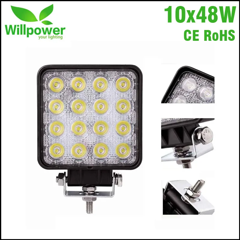 Square Flood Beam 10 PCS IP67 Waterproof Spot Beam Offroad Truck 4x4 Led Driving Light 48w Led Work Light 12v 24v Car Accessory