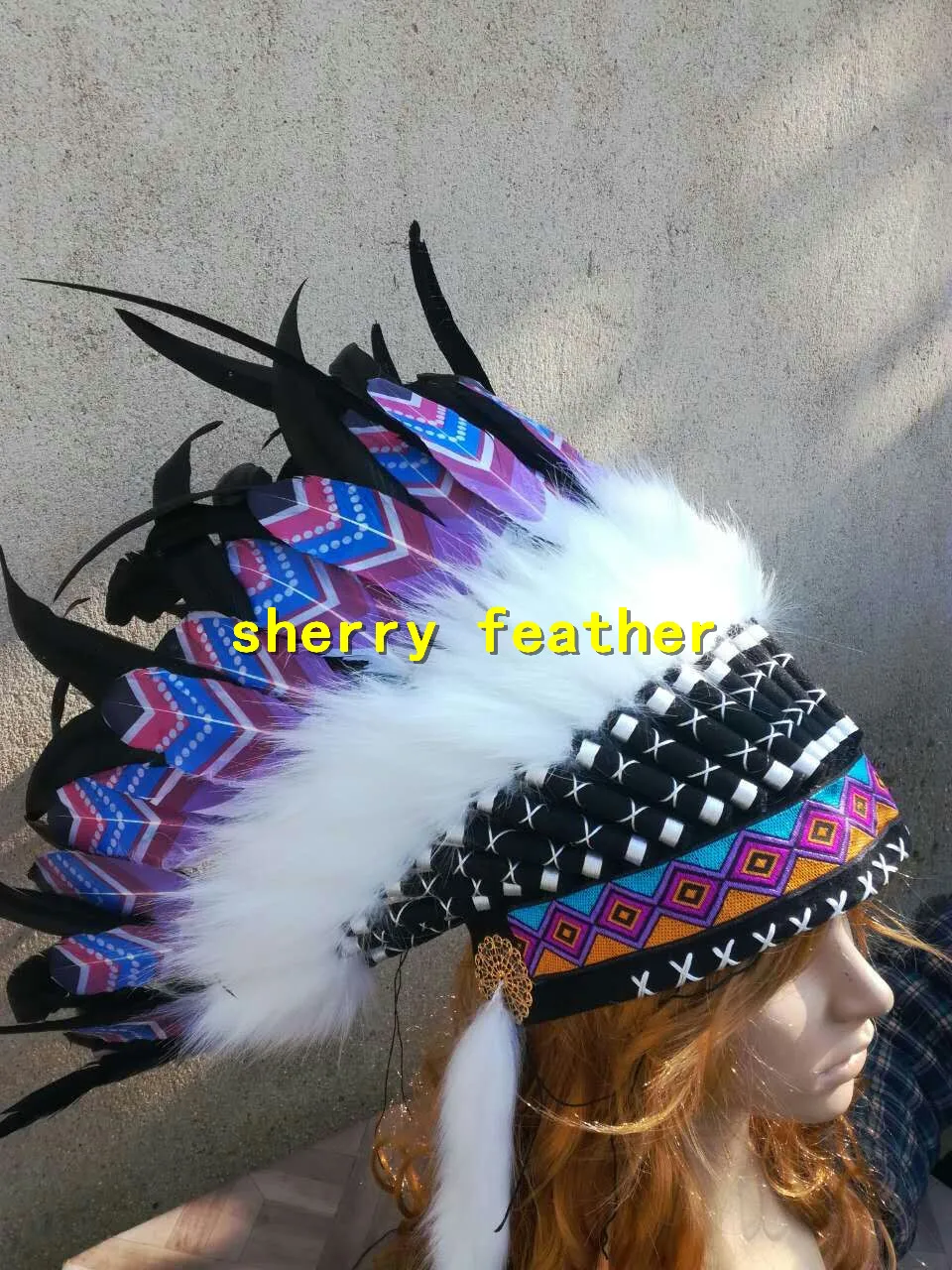 Indian Feather headdress handmade native costume indian war Halloween costume decor dance