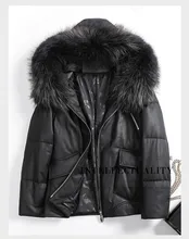 Raccoon Fur Hooded Sheepskin Down Jacket Fur Collar Short Coat Direct Sales Pure Black Basically Versatile Short Design Jackets