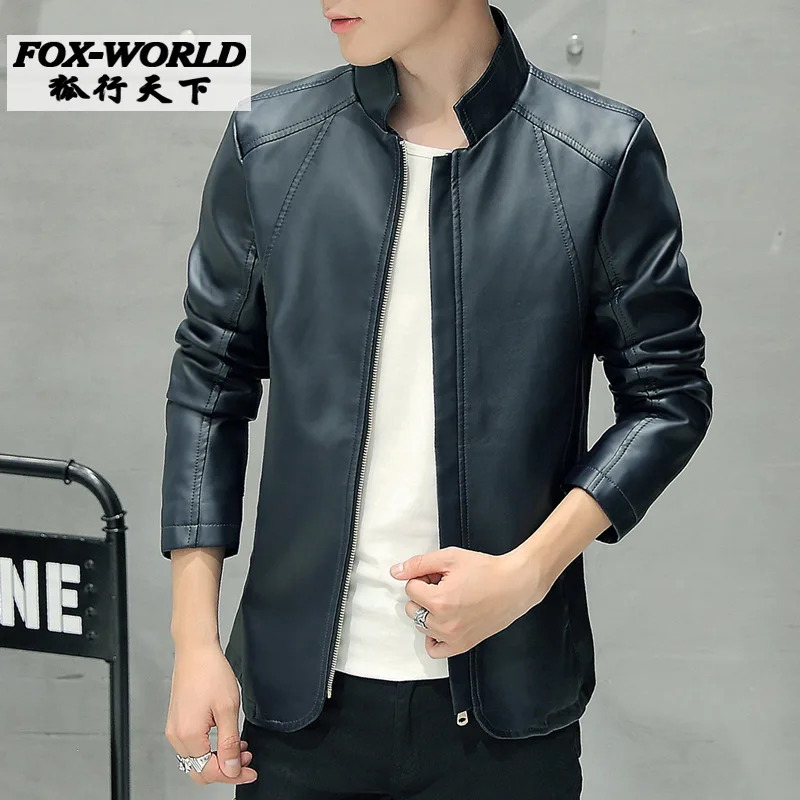2018 New Men Leather Jacket Fashion Autumn Motorcycle PU Leather Male