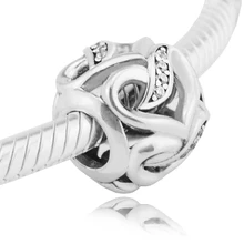 Подходит для браслетов Pandora ленты Любви Подвески с прозрачным кубическим цирконием стерлингового серебра бусины