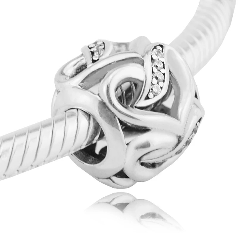 

Fits For Pandora Bracelets Ribbons of Love Charms with Clear Cubic Zirconia 100% Sterling Silver Beads Free Shipping