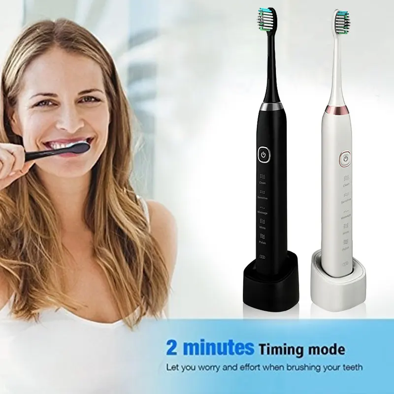 

2 Colors ABS Ultrasonic Toothbrush Comfortable Waterproof Electric Toothbrush High Efficiency Adults Intelligent Toothbrush