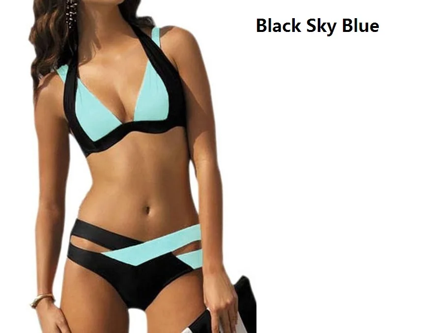 Women Swimsuit Sexy Bikini Swimwear Push Up Woman Thong Bikini Bathing Suit Beachwear Mulheres Biquíni Roupa Banho Sensual Black Sky Blue