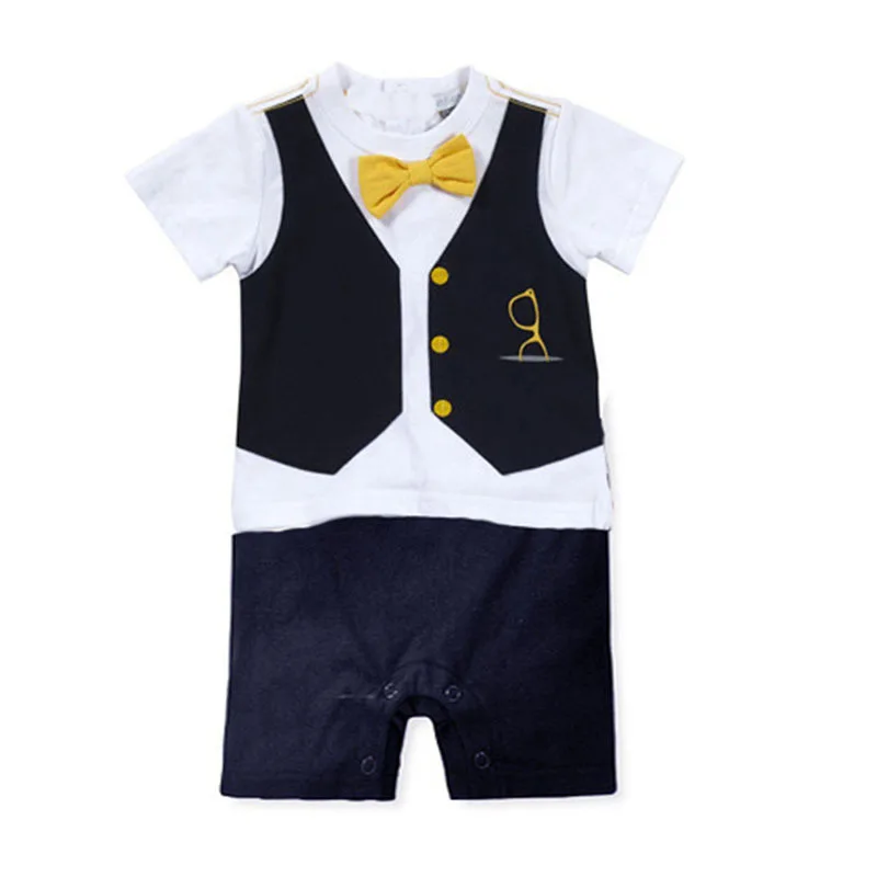 

Kids Infant Baby Boy Formal Party Bow Tie Printed Suit Romper Jumpsuit Outfit Clothes Christmas Costumes