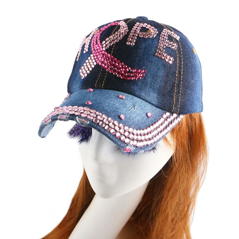 Новое поступление Дизайнерская Женская бейсбольная кепка с надписью HOPE, роскошная бейсболка, розовые стразы цвета фуксия, джинсовая брендовая бейсболка, Кепка gorras