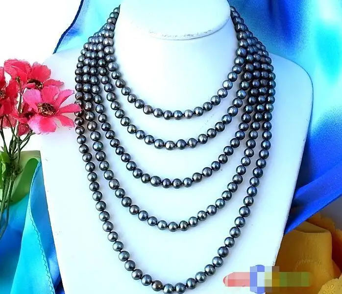 

FREE SHIPPING HOT sell new Style >>>>LONG 100" 9MM BLACK ROUND FW CULTURED PEARL NECKLACE